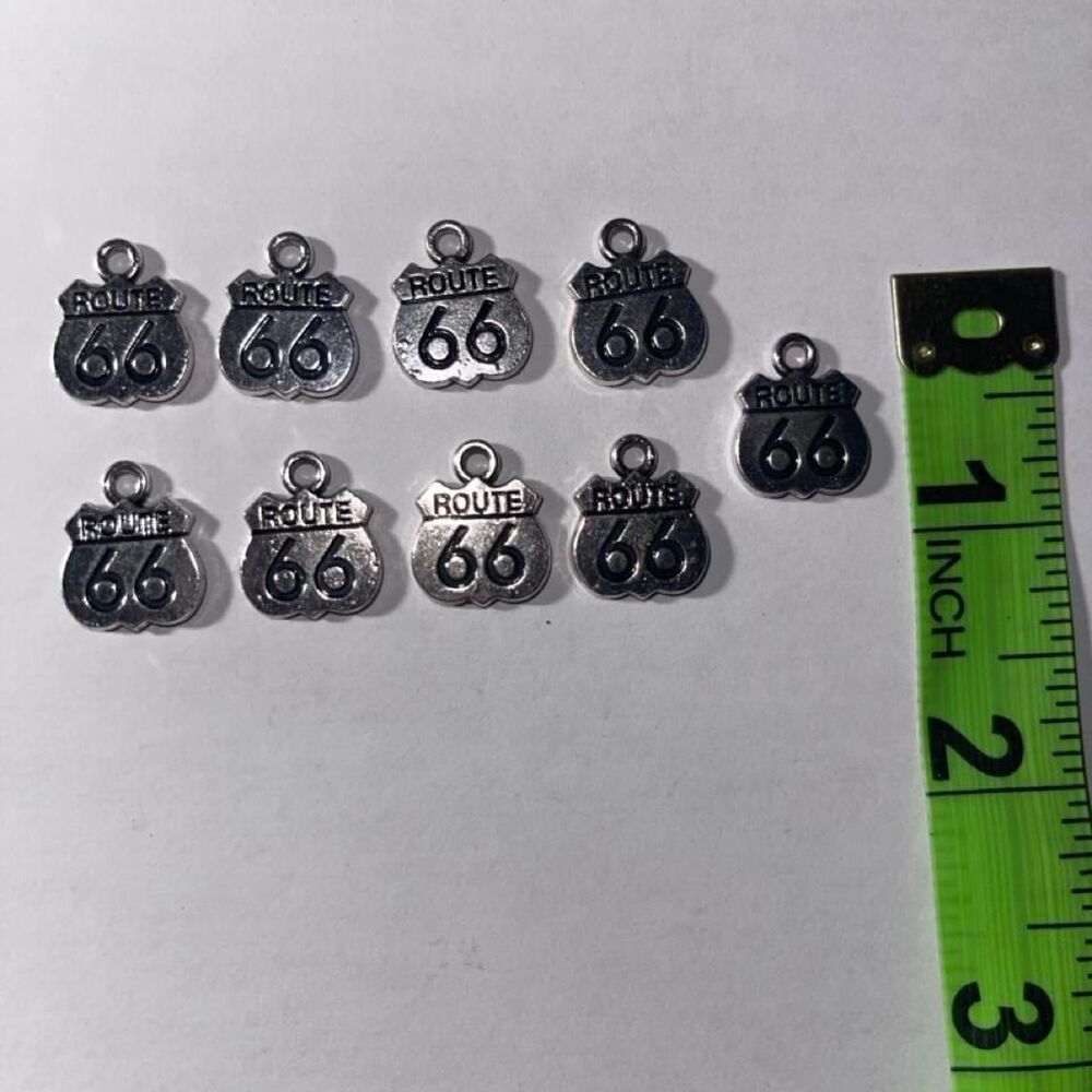 3/4" Silver Tone Route 66 Charms Lot of 9 Highway Shield Pendants Craft Findings